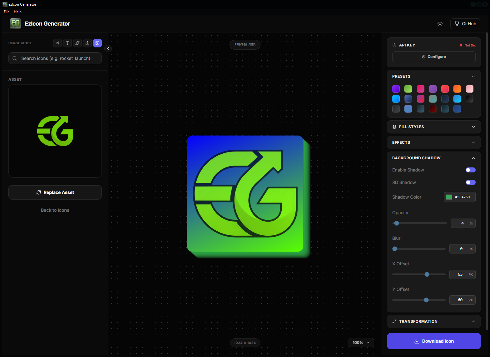 Shadow 3D icon properties